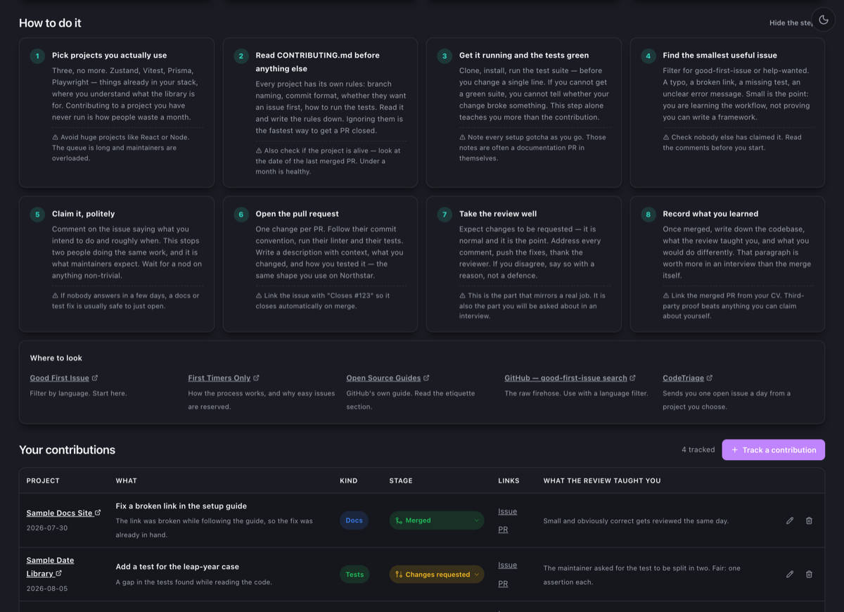 The Contributions section of Northstar.